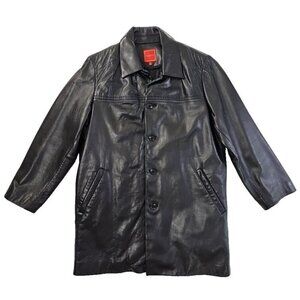 Cole‎ Haan City Lambskin Leather Car Coat Men's Small Black Removable Lining EUC